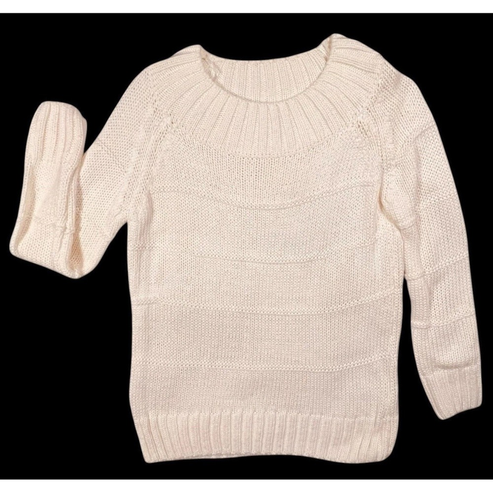 P.S.‎ Kate Cream Stripe Knit Long Line Sweater Top Tunic Soft Coquette Sm? Ivory
